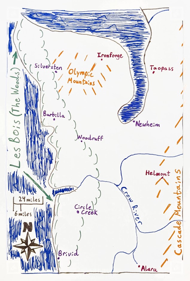 Map of Les Bois, also known as the Woods, and the surrounding area. This map is 150 miles wide by 222 miles tall.